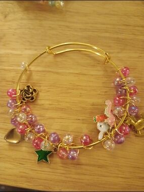 Hand Crafted Gold-Tone Bracelet with Pink, Purple & Clear Beads